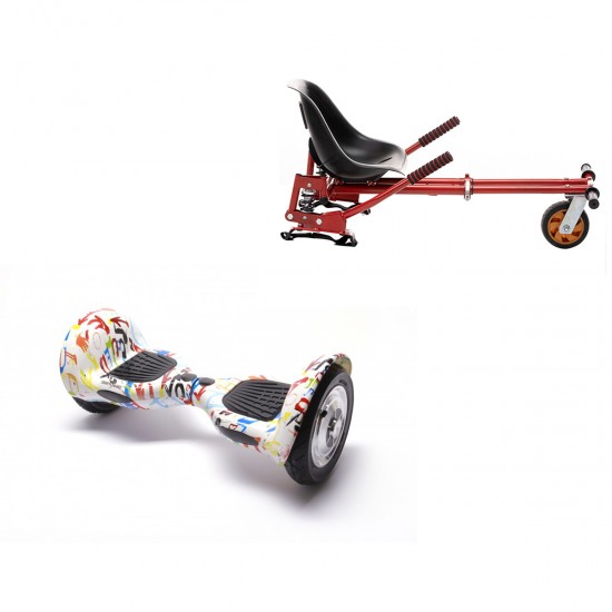 Pachet Hoverboard 10 inch cu Scaun cu Suspensii, Off-Road Splash, Autonomie Extinsa si Hoverkart Rosu cu Suspensii Duble, Smart Balance