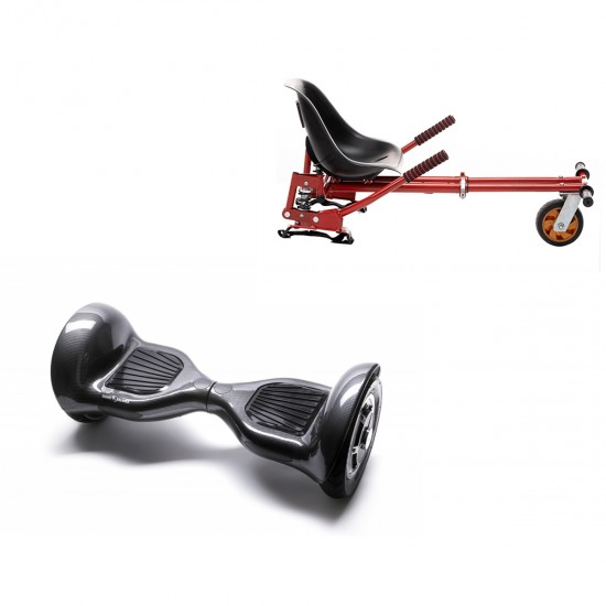 Pachet Hoverboard 10 inch cu Scaun cu Suspensii, Off-Road Carbon, Autonomie Extinsa si Hoverkart Rosu cu Suspensii Duble, Smart Balance