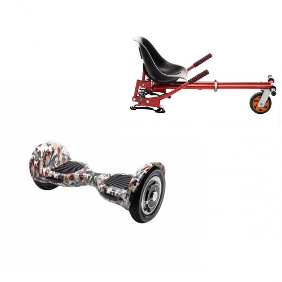 Pachet Hoverboard 10 inch cu Scaun cu Suspensii, Off-Road Tattoo, Autonomie Extinsa si Hoverkart Rosu cu Suspensii Duble, Smart Balance