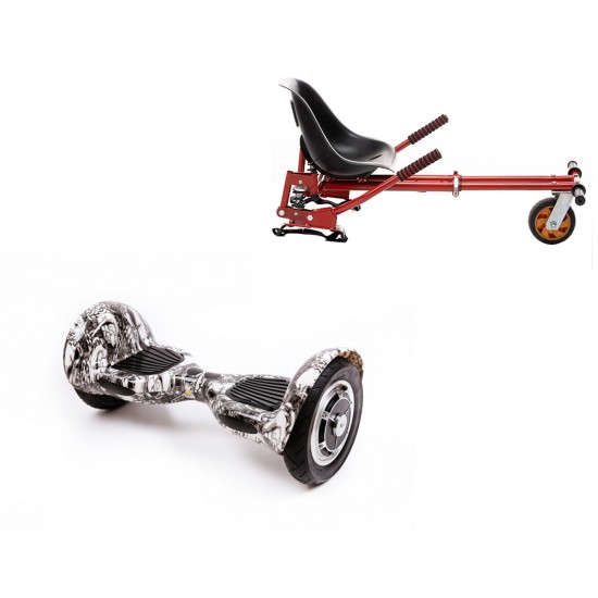 Pachet Hoverboard 10 inch cu Scaun cu Suspensii, Off-Road SkullHead, Autonomie Extinsa si Hoverkart Rosu cu Suspensii Duble, Smart Balance