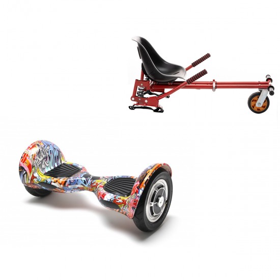 Pachet Hoverboard 10 inch cu Scaun cu Suspensii, Off-Road HipHop Orange, Autonomie Extinsa si Hoverkart Rosu cu Suspensii Duble, Smart Balance