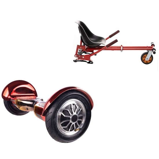 Pachet Hoverboard 10 inch cu Scaun cu Suspensii, Off-Road Sunset, Autonomie Standard si Hoverkart Rosu cu Suspensii Duble, Smart Balance