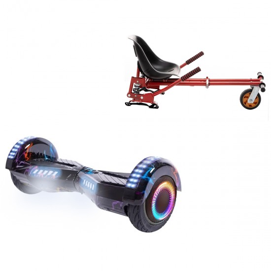 Pachet Hoverboard 6.5 inch cu Scaun cu Suspensii, Transformers Thunderstorm Blue PRO, Autonomie Extinsa si Hoverkart Rosu cu Suspensii Duble, Smart Balance