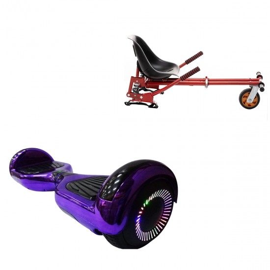 Pachet Hoverboard 6.5 inch cu Scaun cu Suspensii, Regular ElectroPurple PRO, Autonomie Standard si Hoverkart Rosu cu Suspensii Duble, Smart Balance