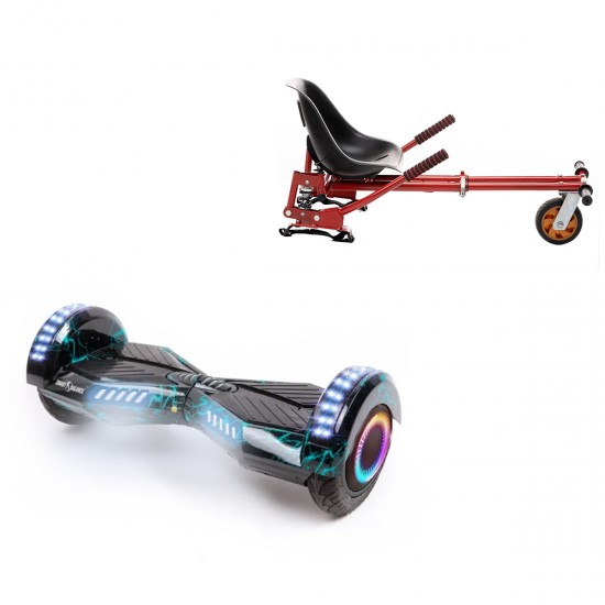 Pachet Hoverboard 6.5 inch cu Scaun cu Suspensii, Transformers Thunderstorm PRO, Autonomie Standard si Hoverkart Rosu cu Suspensii Duble, Smart Balance