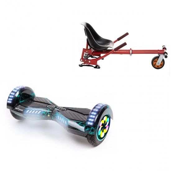 Pachet Hoverboard 8 inch cu Scaun cu Suspensii, Transformers Thunderstorm PRO, Autonomie Extinsa si Hoverkart Rosu cu Suspensii Duble, Smart Balance