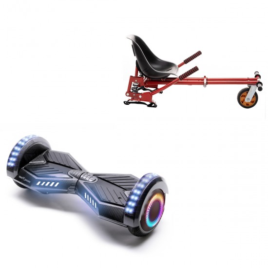 Pachet Hoverboard 6.5 inch cu Scaun cu Suspensii, Transformers Carbon PRO, Autonomie Standard si Hoverkart Rosu cu Suspensii Duble, Smart Balance