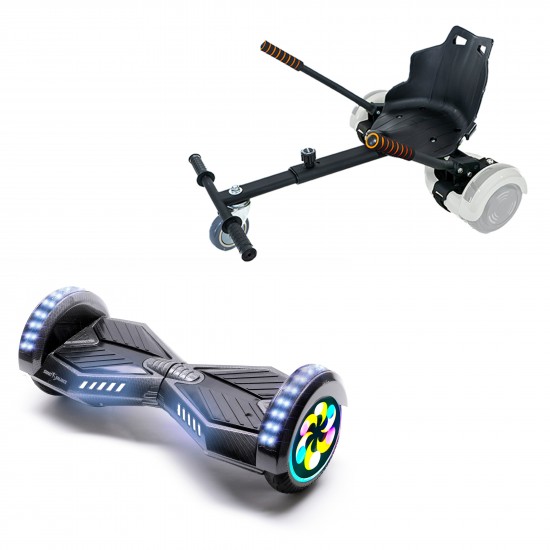 Pachet Hoverboard 8 inch cu Scaun Standard, Transformers Carbon PRO, Autonomie Standard si Hoverkart Ergonomic Negru, Smart Balance