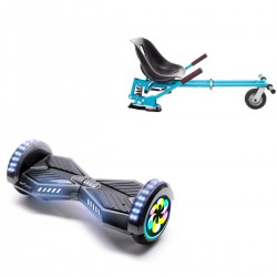 Pachet Hoverboard 8 inch cu Scaun cu Suspensii, Transformers Carbon PRO, Autonomie Standard si Hoverkart Albastru cu Suspensii Duble, Smart Balance