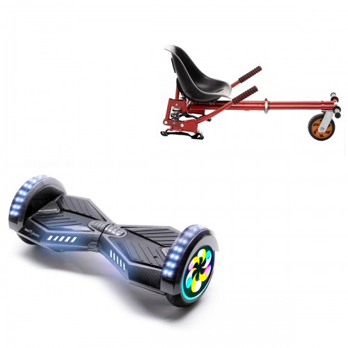 Pachet Hoverboard 8 inch cu Scaun cu Suspensii, Transformers Carbon PRO, Autonomie Extinsa si Hoverkart Rosu cu Suspensii Duble, Smart Balance