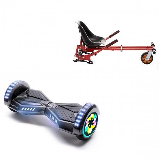 Pachet Hoverboard 8 inch cu Scaun cu Suspensii, Transformers Carbon PRO, Autonomie Extinsa si Hoverkart Rosu cu Suspensii Duble, Smart Balance