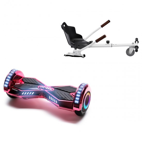 Pachet Hoverboard 6.5 inch cu Scaun Standard, Transformers ElectroPink PRO, Autonomie Extinsa si Hoverkart Ergonomic Alb, Smart Balance