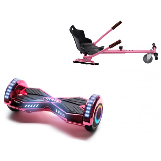 Pachet Hoverboard 6.5 inch cu Scaun Standard, Transformers ElectroPink PRO, Autonomie Extinsa si Hoverkart Ergonomic Roz, Smart Balance