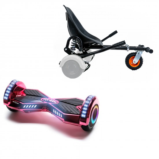 Pachet Hoverboard 6.5 inch cu Scaun cu Suspensii, Transformers ElectroPink PRO, Autonomie Standard si Hoverkart Negru cu Suspensii Duble, Smart Balance