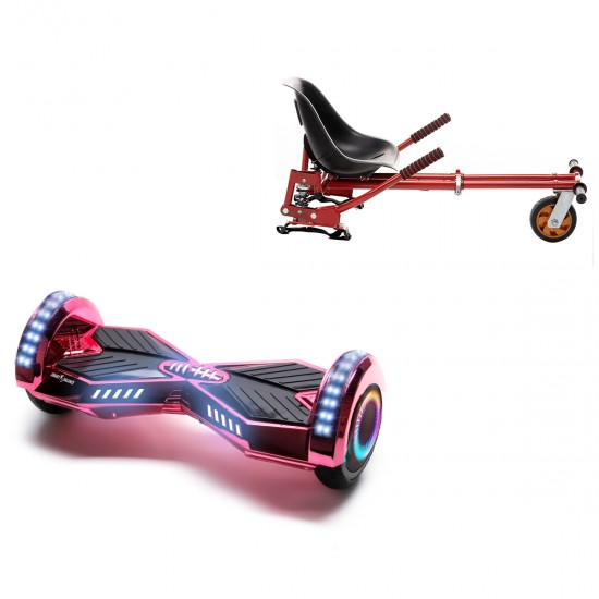 Pachet Hoverboard 6.5 inch cu Scaun cu Suspensii, Transformers ElectroPink PRO, Autonomie Extinsa si Hoverkart Rosu cu Suspensii Duble, Smart Balance