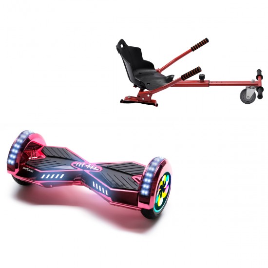 Pachet Hoverboard 8 inch cu Scaun Standard, Transformers ElectroPink PRO, Autonomie Extinsa si Hoverkart Ergonomic Rosu, Smart Balance