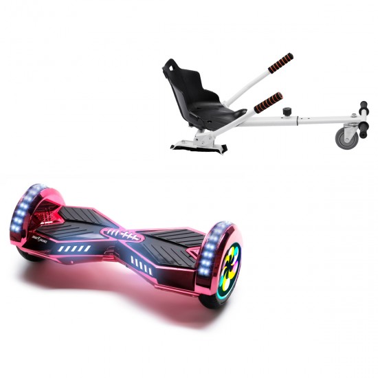 Pachet Hoverboard 8 inch cu Scaun Standard, Transformers ElectroPink PRO, Autonomie Standard si Hoverkart Ergonomic Alb, Smart Balance