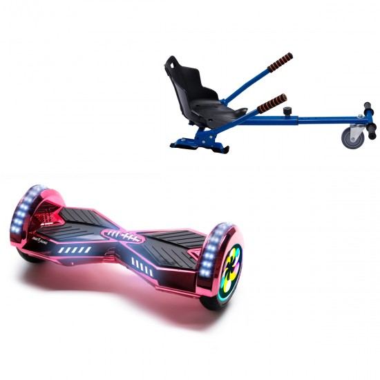 Pachet Hoverboard 8 inch cu Scaun Standard, Transformers ElectroPink PRO, Autonomie Extinsa si Hoverkart Ergonomic Albastru, Smart Balance