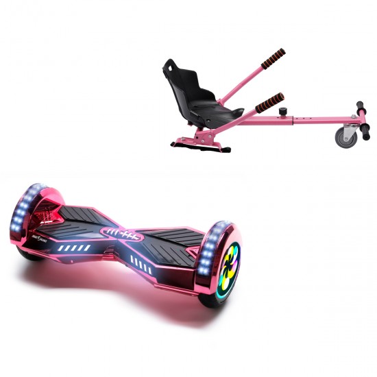 Pachet Hoverboard 8 inch cu Scaun Standard, Transformers ElectroPink PRO, Autonomie Extinsa si Hoverkart Ergonomic Roz, Smart Balance