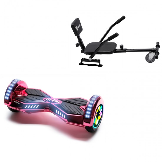 Pachet Hoverboard 8 inch cu Scaun Confort, Transformers ElectroPink PRO, Autonomie Extinsa si Hoverkart cu Burete Negru, Smart Balance
