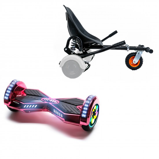 Pachet Hoverboard 8 inch cu Scaun cu Suspensii, Transformers ElectroPink PRO, Autonomie Standard si Hoverkart Negru cu Suspensii Duble, Smart Balance