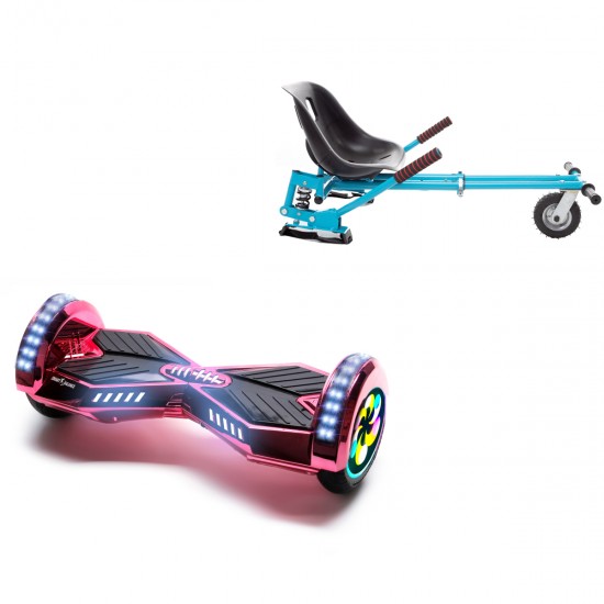Pachet Hoverboard 8 inch cu Scaun cu Suspensii, Transformers ElectroPink PRO, Autonomie Standard si Hoverkart Albastru cu Suspensii Duble, Smart Balance