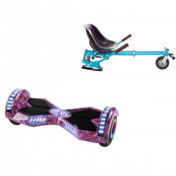 Pachet Hoverboard 6.5 inch cu Scaun cu Suspensii, Transformers Galaxy Pink PRO, Autonomie Standard si Hoverkart Albastru cu Suspensii Duble, Smart Balance