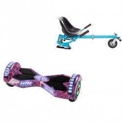 Pachet Hoverboard 8 inch cu Scaun cu Suspensii, Transformers Galaxy Pink PRO, Autonomie Standard si Hoverkart Albastru cu Suspensii Duble, Smart Balance