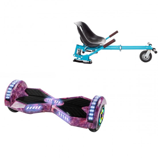 Pachet Hoverboard 8 inch cu Scaun cu Suspensii, Transformers Galaxy Pink PRO, Autonomie Extinsa si Hoverkart Albastru cu Suspensii Duble, Smart Balance