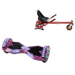 Pachet Hoverboard 8 inch cu Scaun cu Suspensii, Transformers Galaxy Pink PRO, Autonomie Standard si Hoverkart Rosu cu Suspensii Duble, Smart Balance