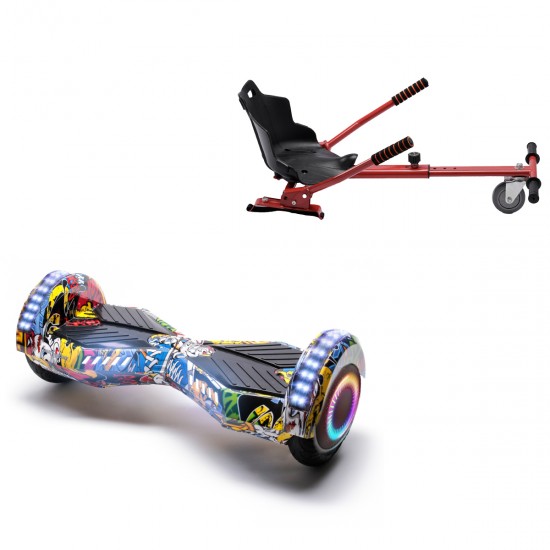 Pachet Hoverboard 6.5 inch cu Scaun Standard, Transformers HipHop PRO, Autonomie Extinsa si Hoverkart Ergonomic Rosu, Smart Balance