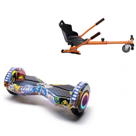 Pachet Hoverboard 6.5 inch cu Scaun Standard, Transformers HipHop PRO, Autonomie Extinsa si Hoverkart Ergonomic Portocaliu, Smart Balance