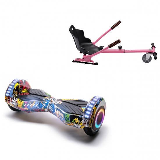 Pachet Hoverboard 6.5 inch cu Scaun Standard, Transformers HipHop PRO, Autonomie Standard si Hoverkart Ergonomic Roz, Smart Balance