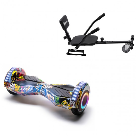 Pachet Hoverboard 6.5 inch cu Scaun Confort, Transformers HipHop PRO, Autonomie Standard si Hoverkart cu Burete Negru, Smart Balance