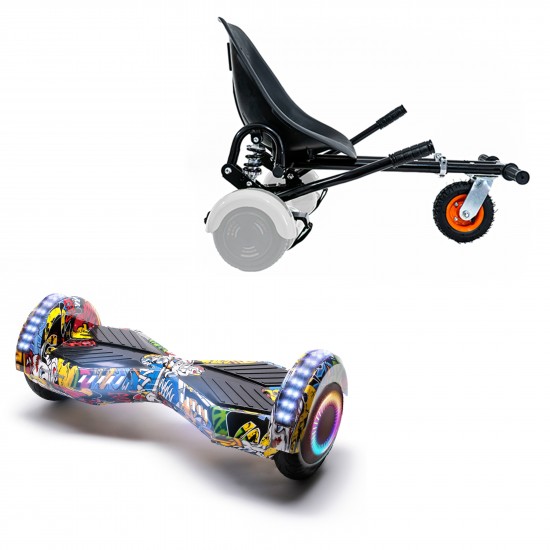 Pachet Hoverboard 6.5 inch cu Scaun cu Suspensii, Transformers HipHop PRO, Autonomie Extinsa si Hoverkart Negru cu Suspensii Duble, Smart Balance