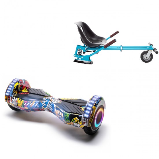 Pachet Hoverboard 6.5 inch cu Scaun cu Suspensii, Transformers HipHop PRO, Autonomie Extinsa si Hoverkart Albastru cu Suspensii Duble, Smart Balance