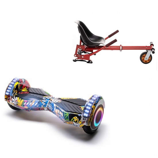 Pachet Hoverboard 6.5 inch cu Scaun cu Suspensii, Transformers HipHop PRO, Autonomie Extinsa si Hoverkart Rosu cu Suspensii Duble, Smart Balance