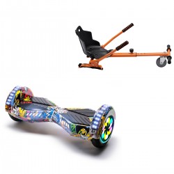 Pachet Hoverboard 8 inch cu Scaun Standard, Transformers HipHop PRO, Autonomie Extinsa si Hoverkart Ergonomic Portocaliu, Smart Balance
