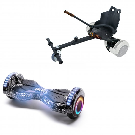 Pachet Hoverboard 6.5 inch cu Scaun Standard, Transformers SkullHead PRO, Autonomie Extinsa si Hoverkart Ergonomic Negru, Smart Balance