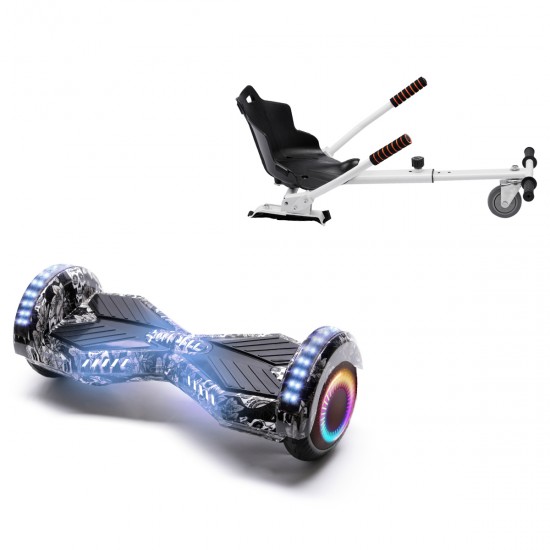 Pachet Hoverboard 6.5 inch cu Scaun Standard, Transformers SkullHead PRO, Autonomie Standard si Hoverkart Ergonomic Alb, Smart Balance