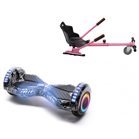 Pachet Hoverboard 6.5 inch cu Scaun Standard, Transformers SkullHead PRO, Autonomie Extinsa si Hoverkart Ergonomic Roz, Smart Balance