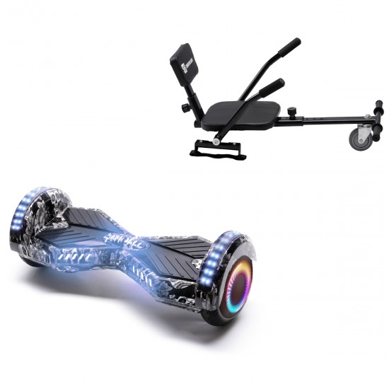 Pachet Hoverboard 6.5 inch cu Scaun Confort, Transformers SkullHead PRO, Autonomie Standard si Hoverkart cu Burete Negru, Smart Balance