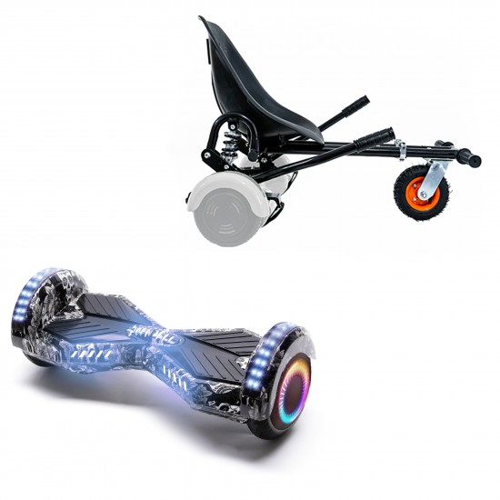 Pachet Hoverboard 6.5 inch cu Scaun cu Suspensii, Transformers SkullHead PRO, Autonomie Standard si Hoverkart Negru cu Suspensii Duble, Smart Balance
