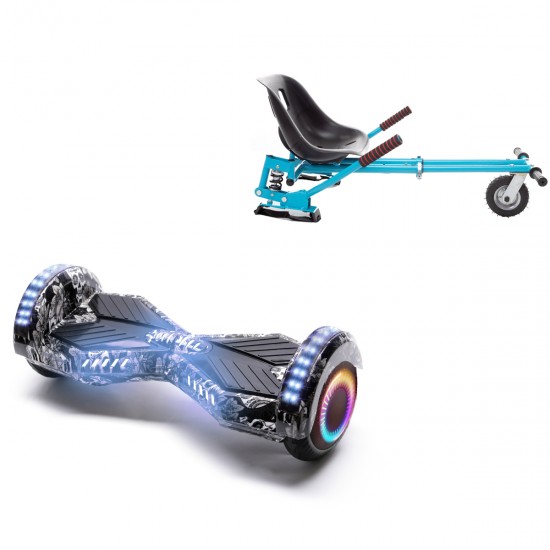 Pachet Hoverboard 6.5 inch cu Scaun cu Suspensii, Transformers SkullHead PRO, Autonomie Extinsa si Hoverkart Albastru cu Suspensii Duble, Smart Balance