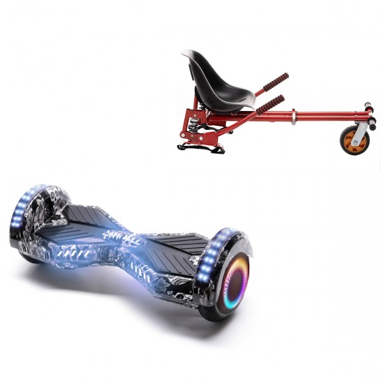 Pachet Hoverboard 6.5 inch cu Scaun cu Suspensii, Transformers SkullHead PRO, Autonomie Extinsa si Hoverkart Rosu cu Suspensii Duble, Smart Balance