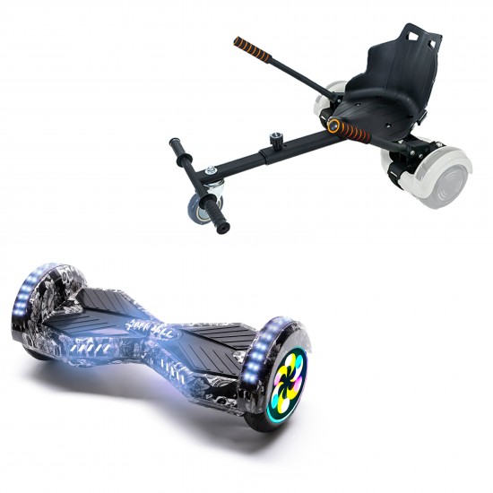 Pachet Hoverboard 8 inch cu Scaun Standard, Transformers SkullHead PRO, Autonomie Extinsa si Hoverkart Ergonomic Negru, Smart Balance