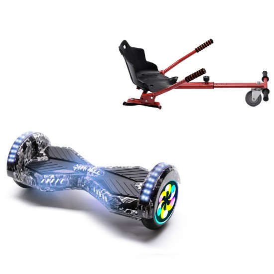 Pachet Hoverboard 8 inch cu Scaun Standard, Transformers SkullHead PRO, Autonomie Standard si Hoverkart Ergonomic Rosu, Smart Balance