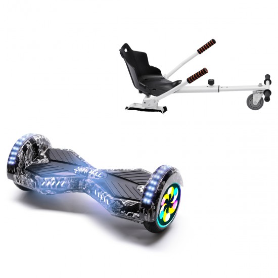 Pachet Hoverboard 8 inch cu Scaun Standard, Transformers SkullHead PRO, Autonomie Standard si Hoverkart Ergonomic Alb, Smart Balance