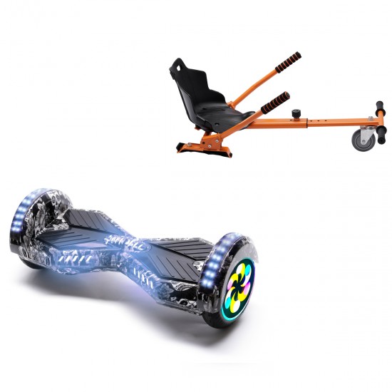 Pachet Hoverboard 8 inch cu Scaun Standard, Transformers SkullHead PRO, Autonomie Extinsa si Hoverkart Ergonomic Portocaliu, Smart Balance