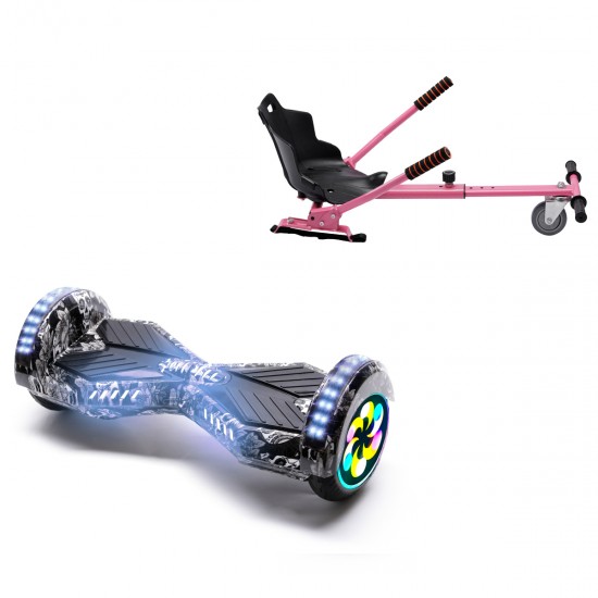 Pachet Hoverboard 8 inch cu Scaun Standard, Transformers SkullHead PRO, Autonomie Standard si Hoverkart Ergonomic Roz, Smart Balance